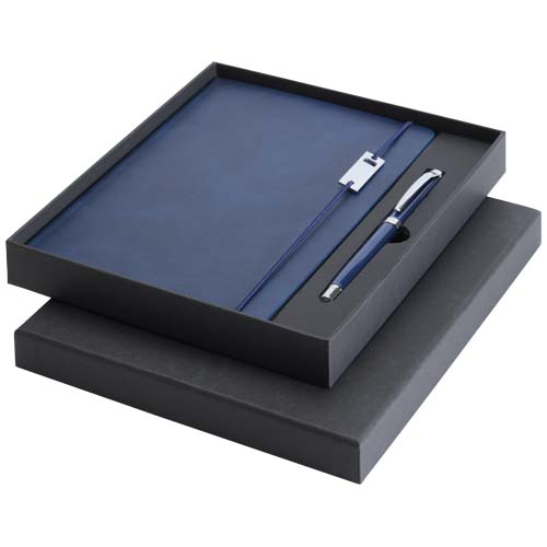 Ensemble carnet A5 et stylo roller promotionnel Legato Elegance Bleu océan et Bleu océan